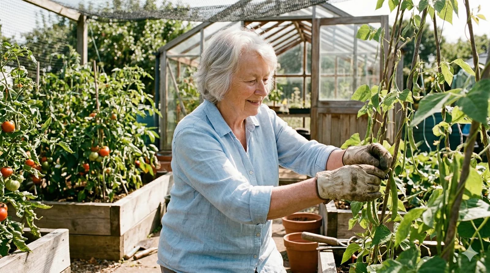 Mum in the garden she loved so much. This was taken the summer before she retired.