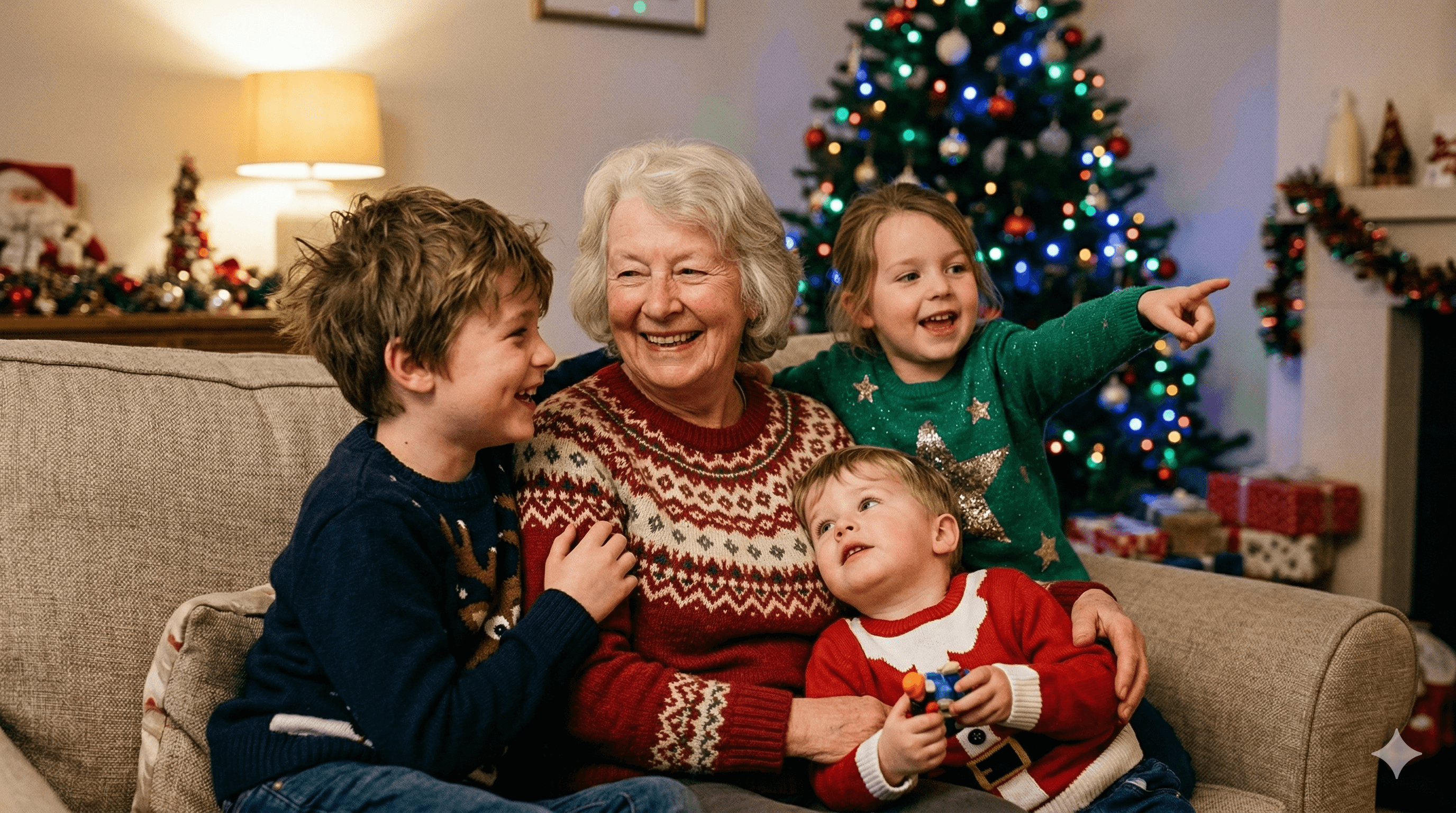 With her grandchildren at Christmas 2022. She was so happy that day.