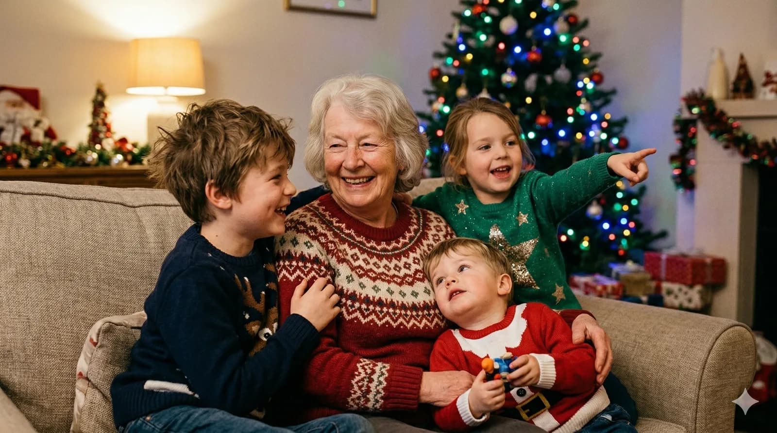 With her grandchildren at Christmas 2022. She was so happy that day.